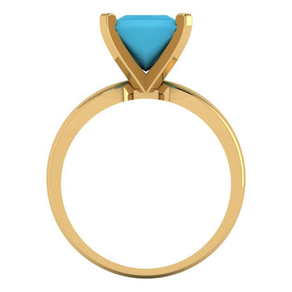 2.5 cttw Simulated Turquoise Solitaire  Engagement Ring - Solid Yellow Gold (VVS1, Princess Cut,8.5mm)