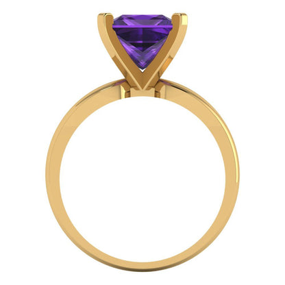 2.5 cttw Natural Amethyst Solitaire  Engagement Ring - Solid Gold (Princess Cut,8.5mm)