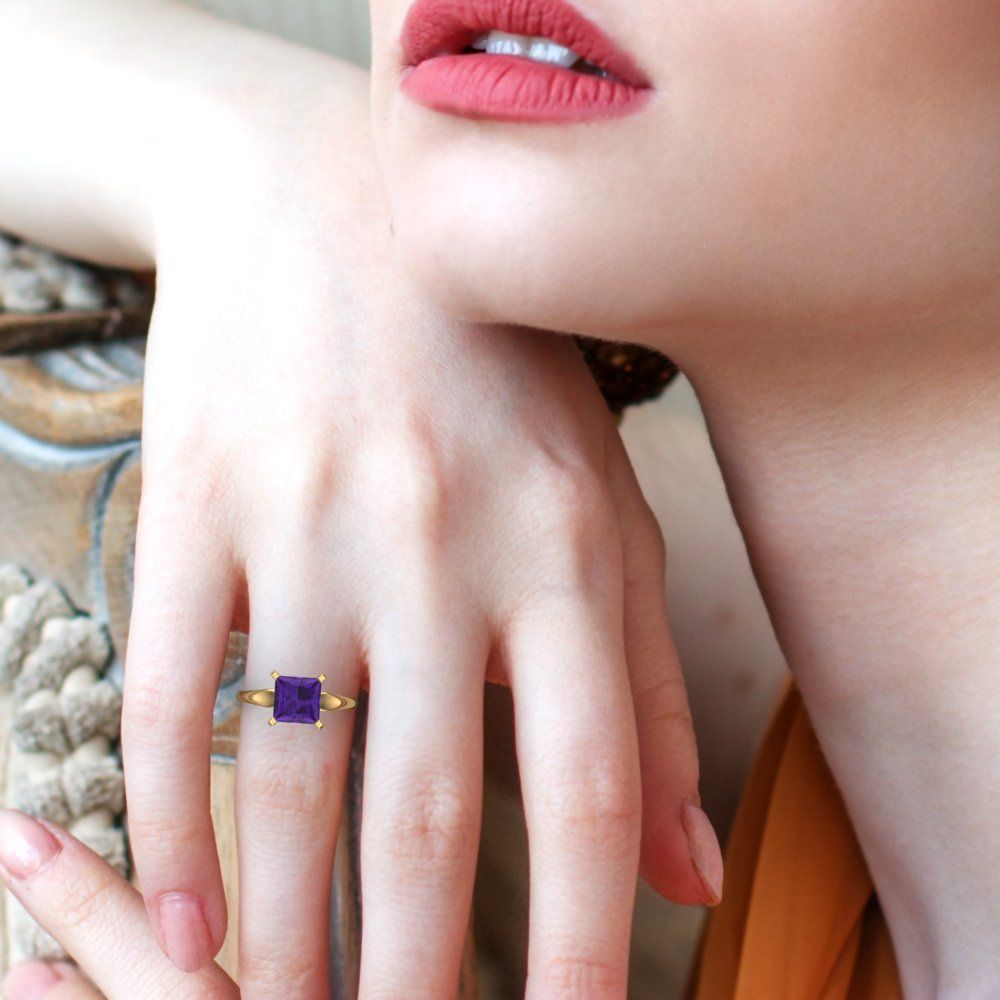2.5 cttw Natural Amethyst Solitaire  Engagement Ring - Solid Gold (Princess Cut,8.5mm)