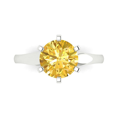 2.5 cttw Zirconia Simulated Yellow Diamond Solitaire  Engagement Ring - Solid Gold (VVS1, Round Cut,8.5mm)