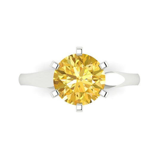 2.5 cttw Zirconia Simulated Yellow Diamond Solitaire  Engagement Ring - Solid White Gold (VVS1, Round Cut,8.5mm)