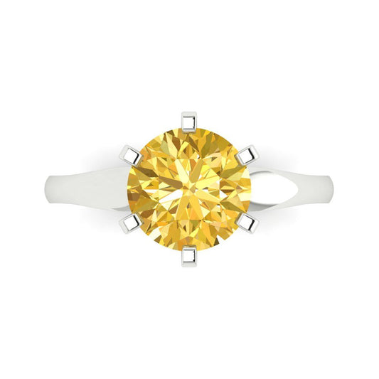 2.5 cttw Natural Citrine Solitaire  Engagement Ring - Solid White Gold (VVS1, Round Cut,8.5mm)