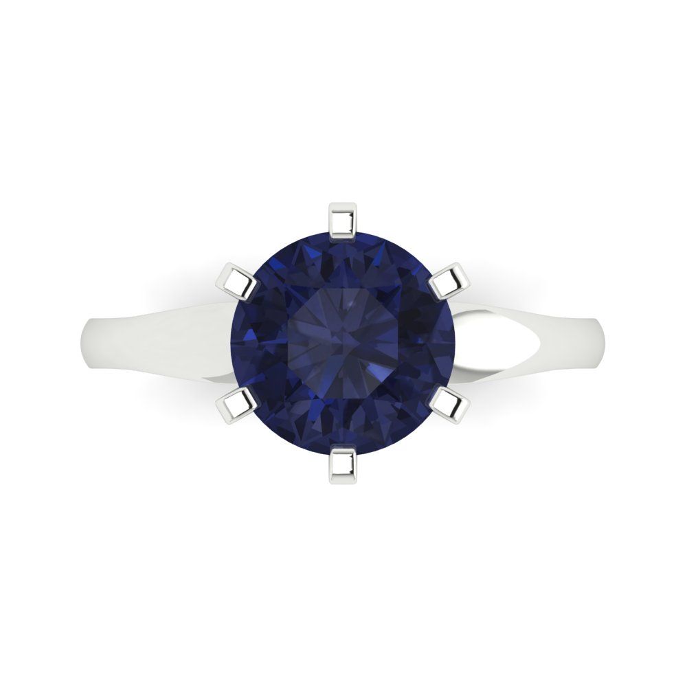 2.5 cttw Simulated Blue Sapphire Solitaire  Engagement Ring - Solid Gold (Round Cut,8.5mm)