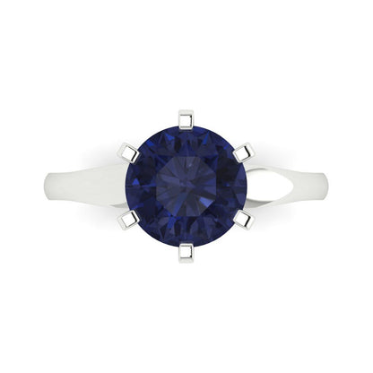 2.5 cttw Simulated Blue Sapphire Solitaire  Engagement Ring - Solid Gold (Round Cut,8.5mm)
