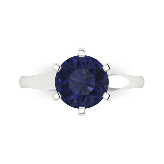 2.5 cttw Simulated Blue Sapphire Solitaire  Engagement Ring - Solid White Gold (VVS1, Round Cut,8.5mm)