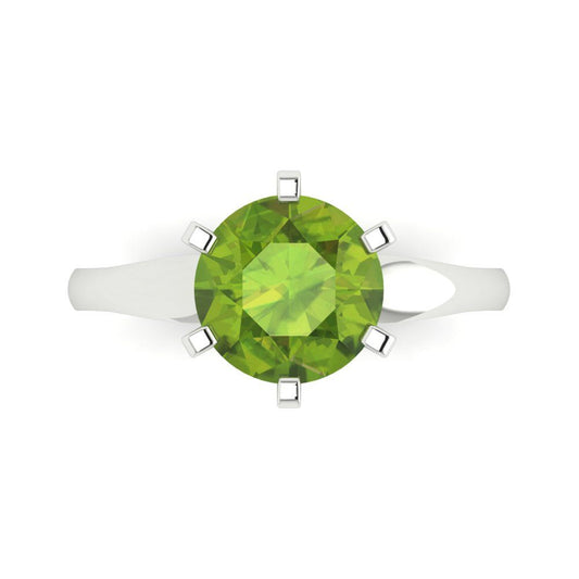 2.5 cttw Natural Peridot Solitaire  Engagement Ring - Solid White Gold (VVS1, Round Cut,8.5mm)