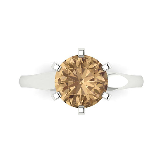 2.5 cttw Zirconia Simulated Champagne Diamond Solitaire  Engagement Ring - Solid White Gold (VVS1, Round Cut,8.5mm)