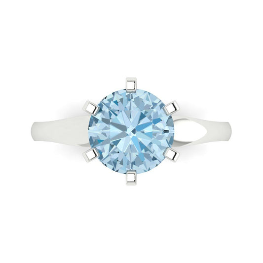 2.5 cttw Natural Sky Blue Topaz Solitaire  Engagement Ring - Solid White Gold (VVS1, Round Cut,8.5mm)