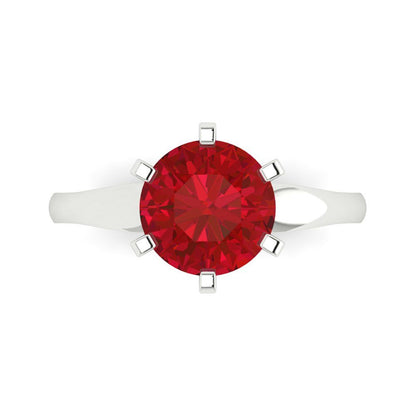 2.5 cttw Simulated Ruby Solitaire  Engagement Ring - Solid White Gold (VVS1, Round Cut,8.5mm)