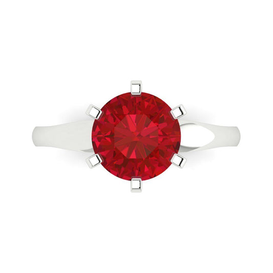 2.5 cttw Simulated Ruby Solitaire  Engagement Ring - Solid White Gold (VVS1, Round Cut,8.5mm)