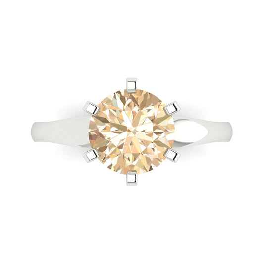 2.5 cttw Natural Morganite Solitaire  Engagement Ring - Solid White Gold (VVS1, Round Cut,8.5mm)