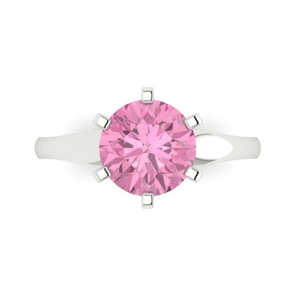 2.5 cttw Zirconia Simulated Pink Diamond Solitaire  Engagement Ring - Solid White Gold (VVS1, Round Cut,8.5mm)