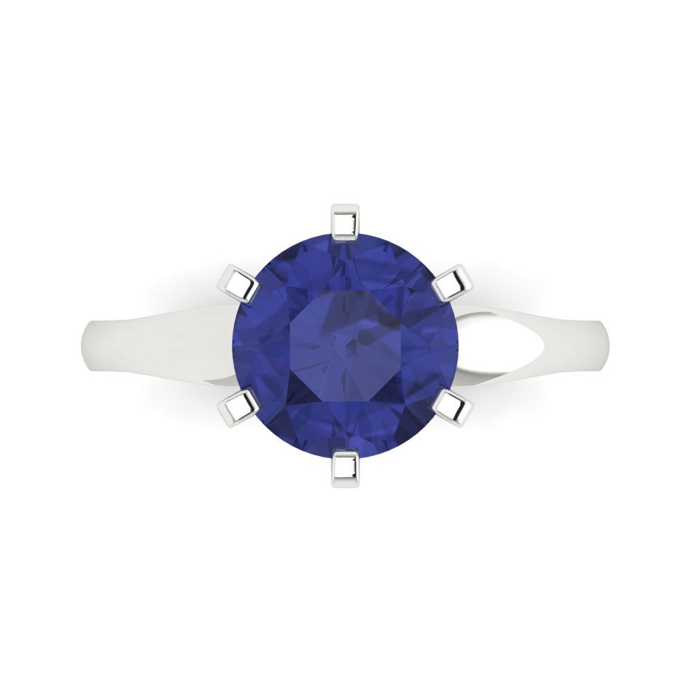 2.5 cttw Simulated Tanzanite Solitaire  Engagement Ring - Solid White Gold (VVS1, Round Cut,8.5mm)