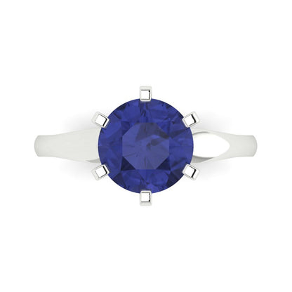 2.5 cttw Simulated Tanzanite Solitaire  Engagement Ring - Solid White Gold (VVS1, Round Cut,8.5mm)