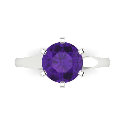 2.5 cttw Natural Amethyst Solitaire  Engagement Ring - Solid Gold (Round Cut,8.5mm)