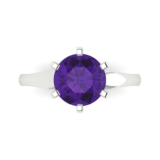 2.5 cttw Natural Amethyst Solitaire  Engagement Ring - Solid White Gold (VVS1, Round Cut,8.5mm)