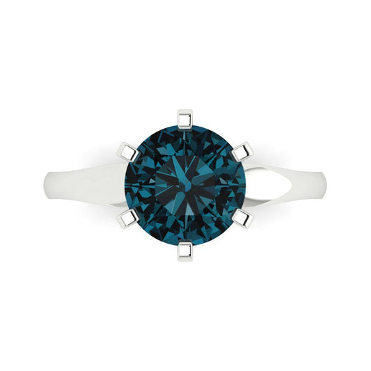 2.5 cttw Natural London Blue Topaz Solitaire  Engagement Ring - Solid White Gold (VVS1, Round Cut,8.5mm)