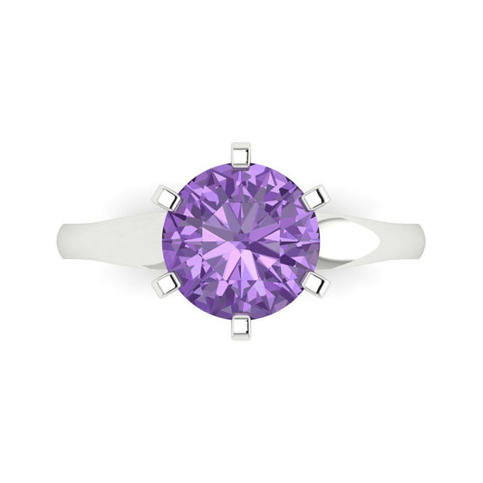 2.5 cttw Simulated Alexandrite Solitaire  Engagement Ring - Solid White Gold (VVS1, Round Cut,8.5mm)