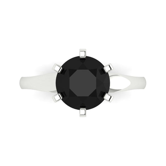 2.5 cttw Natural Onyx Solitaire  Engagement Ring - Solid White Gold (VVS1, Round Cut,8.5mm)