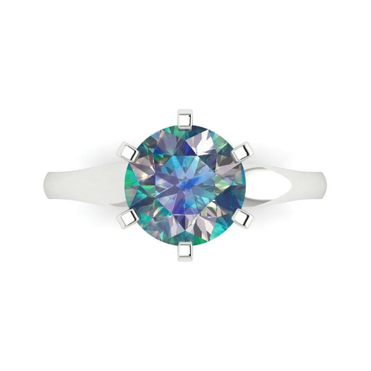 2.5 cttw Blue Moissanite Solitaire  Engagement Ring - Solid White Gold (VVS1, Round Cut,8.5mm)
