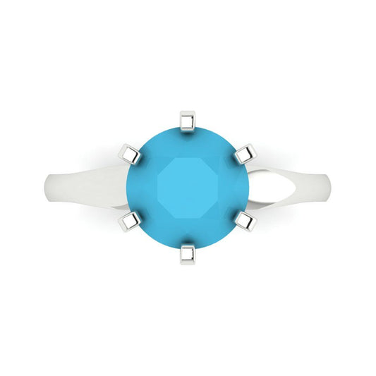 2.5 cttw Simulated Turquoise Solitaire  Engagement Ring - Solid White Gold (VVS1, Round Cut,8.5mm)