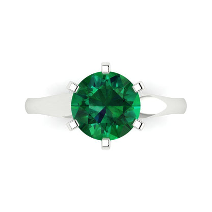 2.5 cttw Simulated Emerald Solitaire  Engagement Ring - Solid Gold (Round Cut,8.5mm)