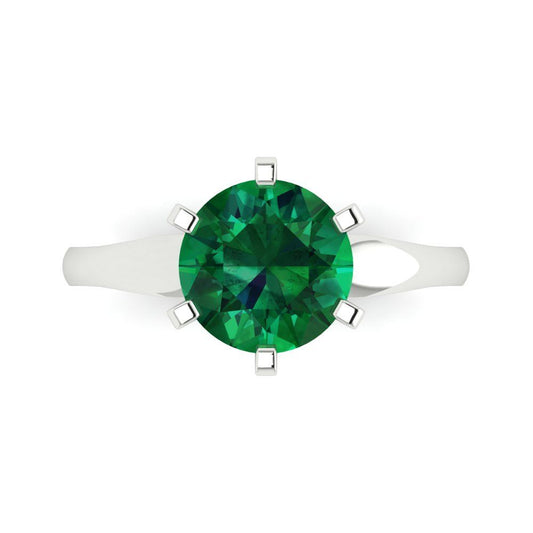 2.5 cttw Simulated Emerald Solitaire  Engagement Ring - Solid White Gold (VVS1, Round Cut,8.5mm)