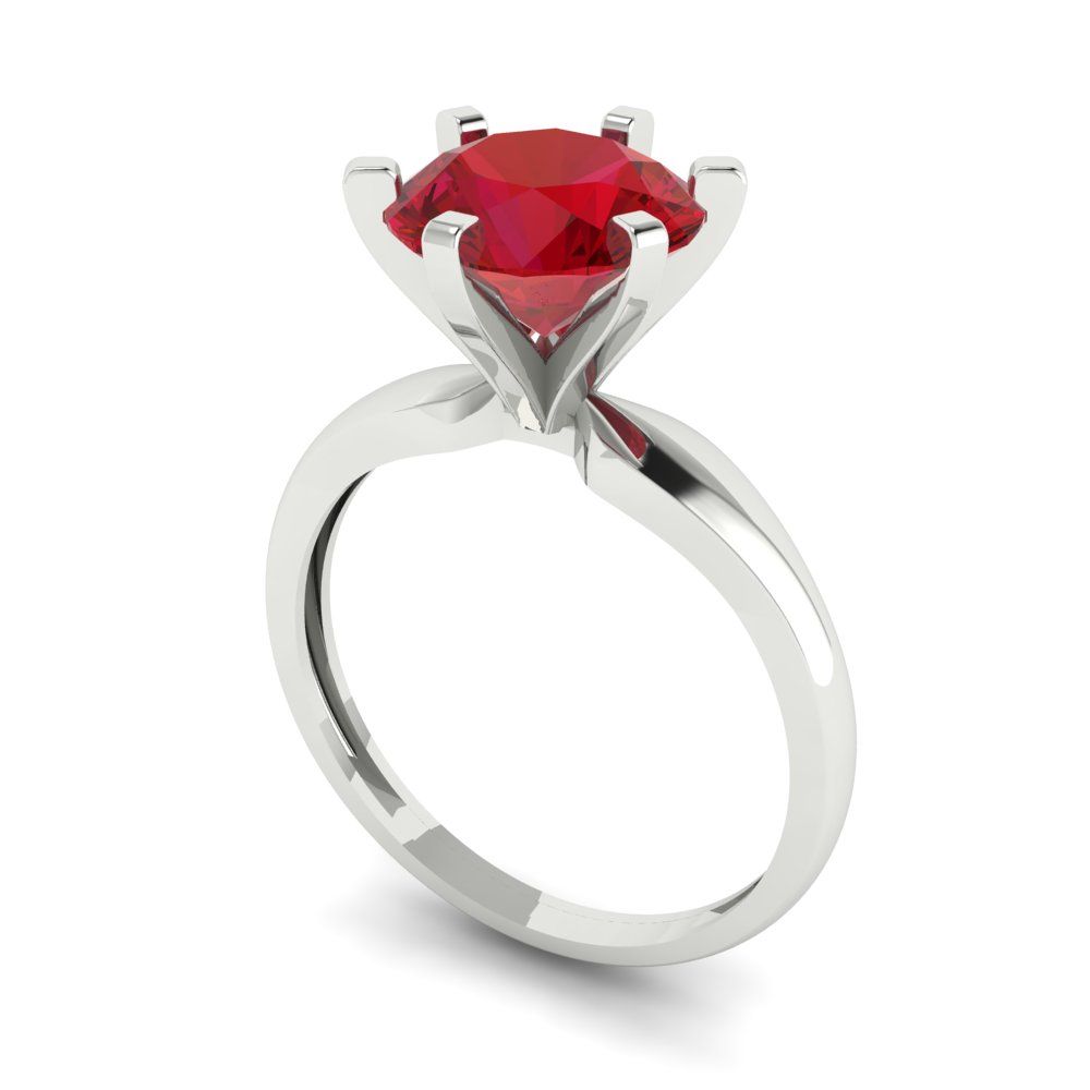 2.5 cttw Simulated Ruby Solitaire  Engagement Ring - Solid White Gold (VVS1, Round Cut,8.5mm)