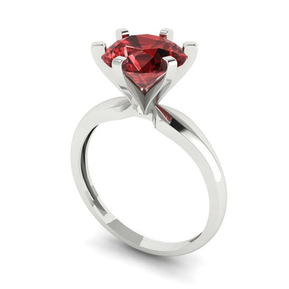 2.5 cttw Natural Garnet Solitaire  Engagement Ring - Solid White Gold (VVS1, Round Cut,8.5mm)