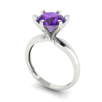 2.5 cttw Natural Amethyst Solitaire  Engagement Ring - Solid Gold (Round Cut,8.5mm)