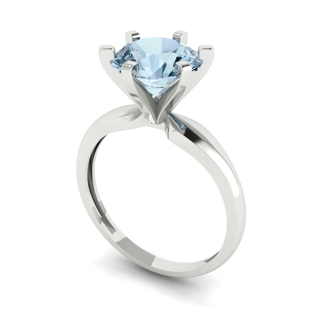 2.5 cttw Natural Aquamarine Solitaire  Engagement Ring - Solid Gold (Round Cut,8.5mm)