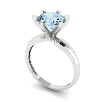 2.5 cttw Natural Aquamarine Solitaire  Engagement Ring - Solid Gold (Round Cut,8.5mm)