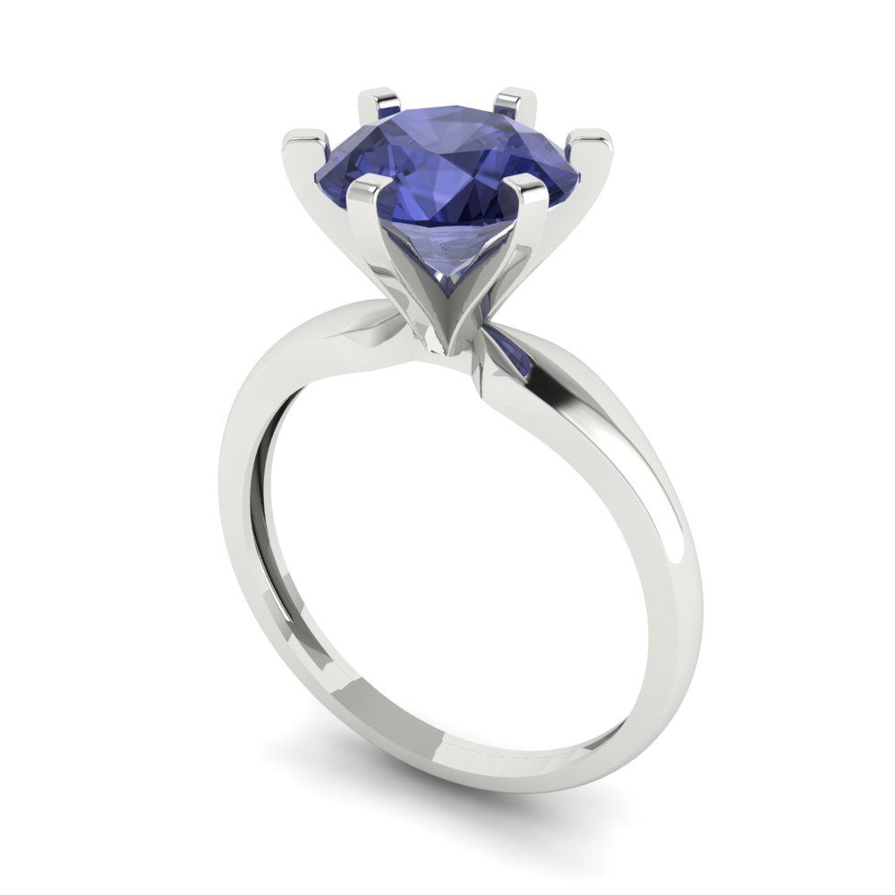 2.5 cttw Simulated Tanzanite Solitaire  Engagement Ring - Solid White Gold (VVS1, Round Cut,8.5mm)
