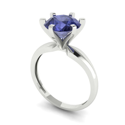 2.5 cttw Simulated Tanzanite Solitaire  Engagement Ring - Solid White Gold (VVS1, Round Cut,8.5mm)