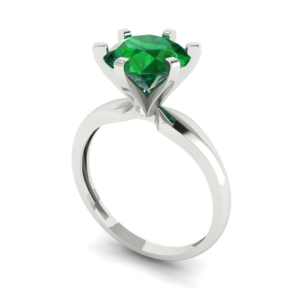 2.5 cttw Simulated Emerald Solitaire  Engagement Ring - Solid Gold (Round Cut,8.5mm)