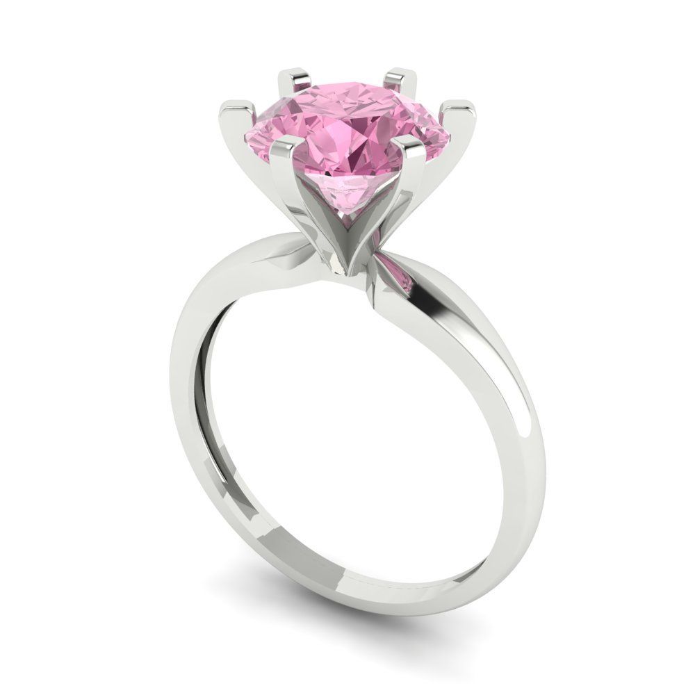 2.5 cttw Zirconia Simulated Pink Diamond Solitaire  Engagement Ring - Solid White Gold (VVS1, Round Cut,8.5mm)