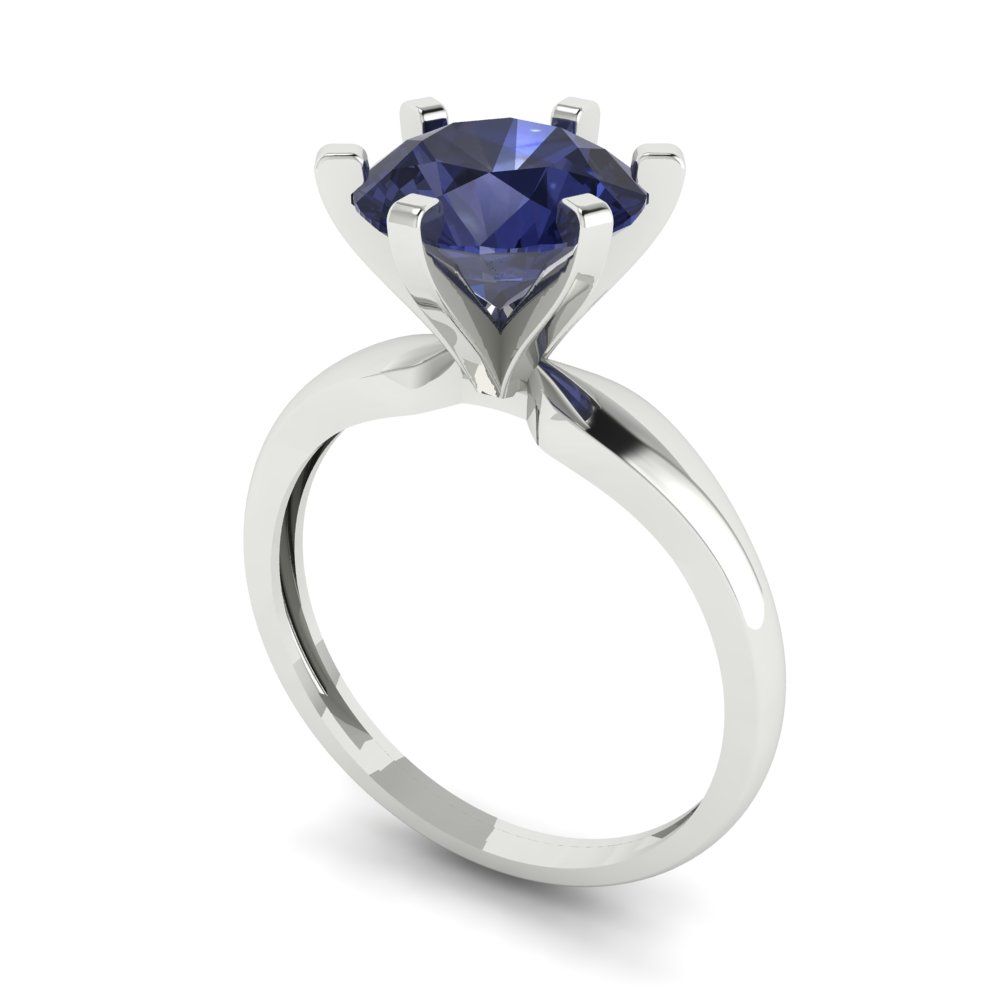 2.5 cttw Simulated Blue Sapphire Solitaire  Engagement Ring - Solid Gold (Round Cut,8.5mm)