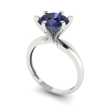 2.5 cttw Simulated Blue Sapphire Solitaire  Engagement Ring - Solid Gold (Round Cut,8.5mm)