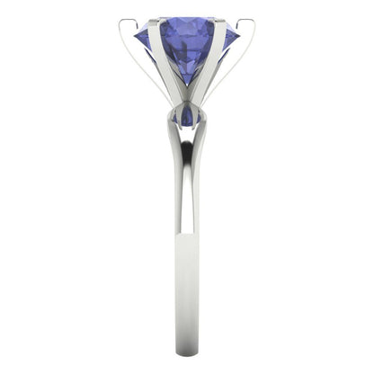 2.5 cttw Simulated Tanzanite Solitaire  Engagement Ring - Solid White Gold (VVS1, Round Cut,8.5mm)