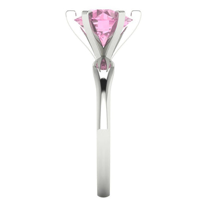 2.5 cttw Zirconia Simulated Pink Diamond Solitaire  Engagement Ring - Solid White Gold (VVS1, Round Cut,8.5mm)