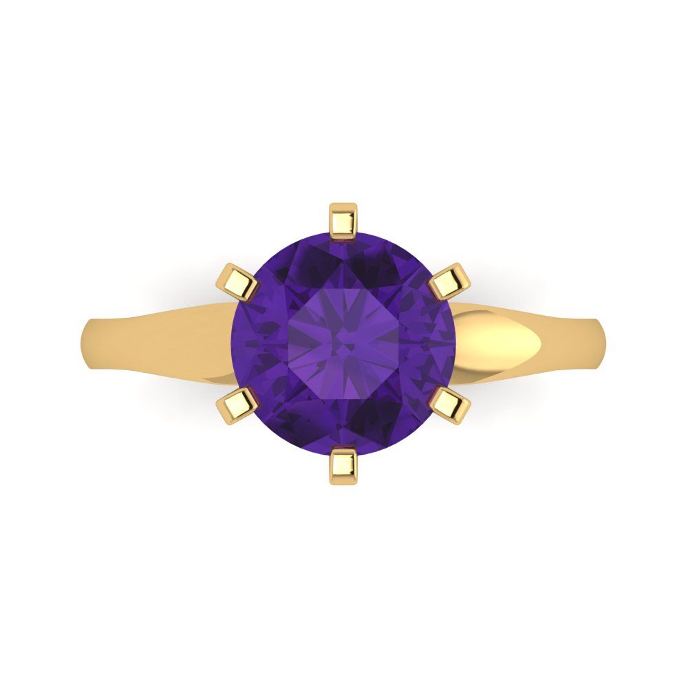 2.5 cttw Natural Amethyst Solitaire  Engagement Ring - Solid Yellow Gold (VVS1, Round Cut,8.5mm)