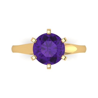2.5 cttw Natural Amethyst Solitaire  Engagement Ring - Solid Yellow Gold (VVS1, Round Cut,8.5mm)