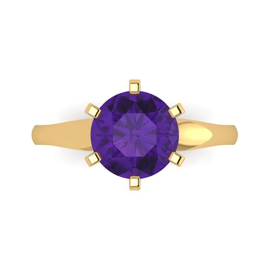 2.5 cttw Natural Amethyst Solitaire  Engagement Ring - Solid Yellow Gold (VVS1, Round Cut,8.5mm)