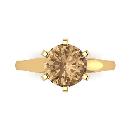 2.5 cttw Zirconia Simulated Champagne Diamond Solitaire  Engagement Ring - Solid Yellow Gold (VVS1, Round Cut,8.5mm)