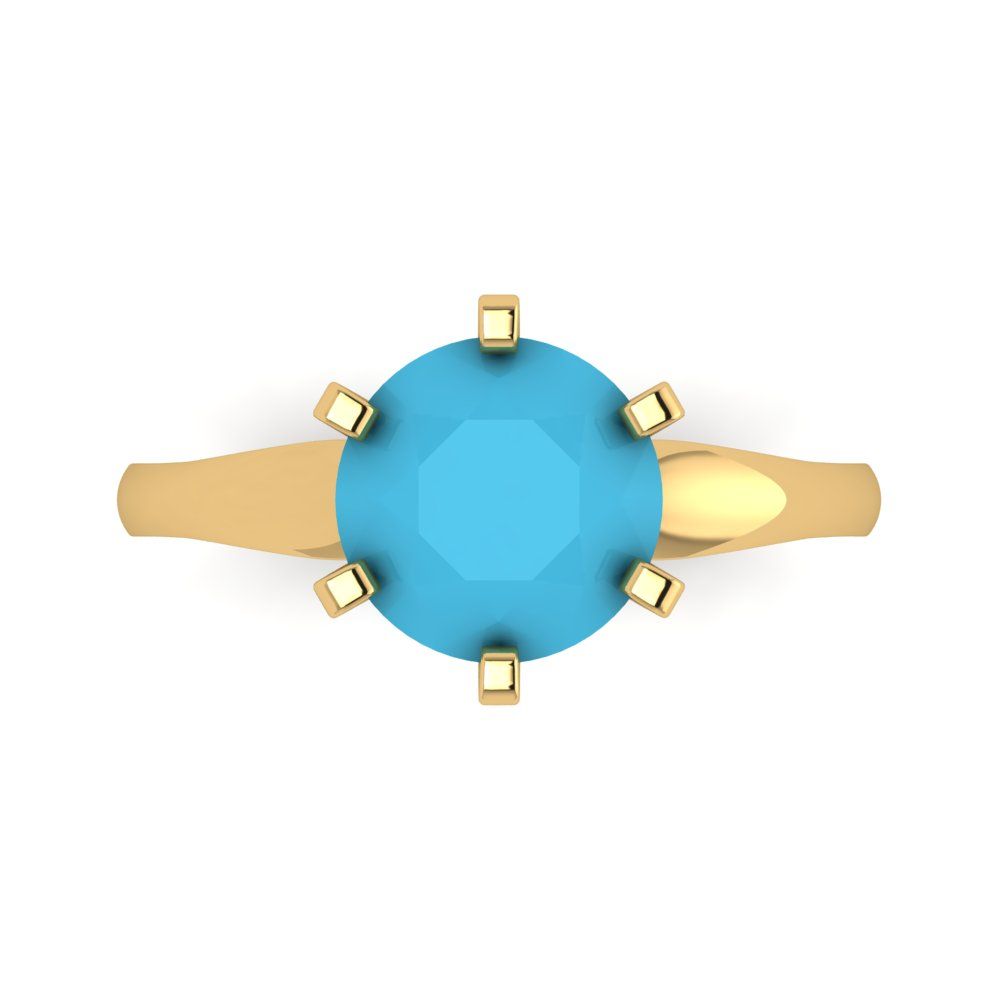 2.5 cttw Simulated Turquoise Solitaire  Engagement Ring - Solid Yellow Gold (VVS1, Round Cut,8.5mm)