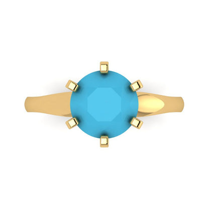 2.5 cttw Simulated Turquoise Solitaire  Engagement Ring - Solid Yellow Gold (VVS1, Round Cut,8.5mm)