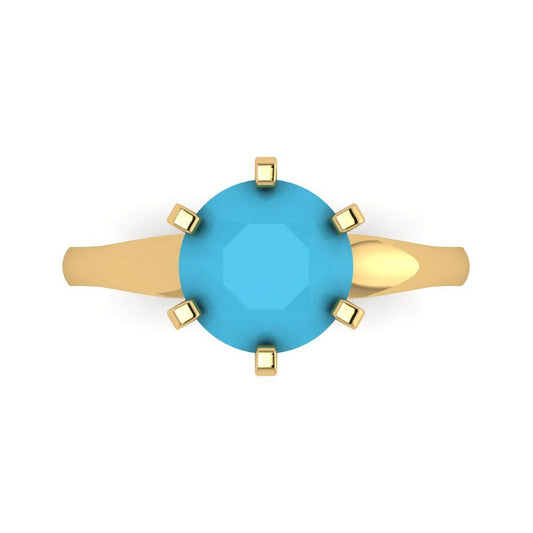 2.5 cttw Simulated Turquoise Solitaire  Engagement Ring - Solid Yellow Gold (VVS1, Round Cut,8.5mm)