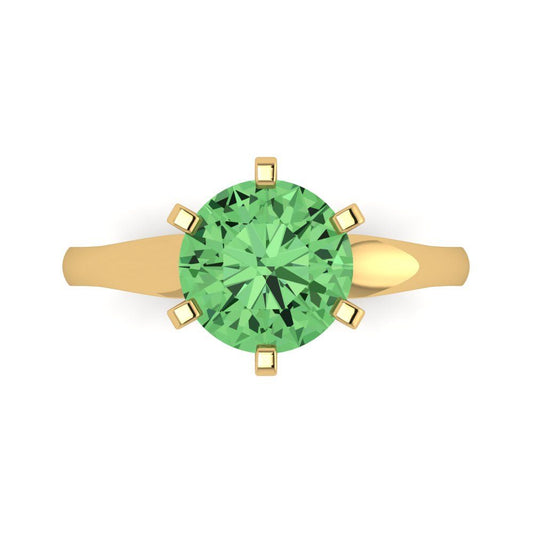2.5 cttw Zirconia Simulated Green Diamond Solitaire  Engagement Ring - Solid Yellow Gold (VVS1, Round Cut,8.5mm)