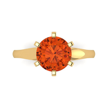 2.5 cttw Zirconia Simulated Red Diamond Solitaire  Engagement Ring - Solid Yellow Gold (VVS1, Round Cut,8.5mm)
