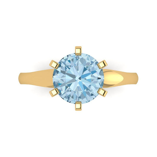 2.5 cttw Natural Sky Blue Topaz Solitaire  Engagement Ring - Solid Yellow Gold (VVS1, Round Cut,8.5mm)